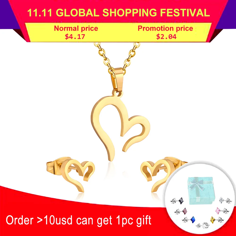 

LUXUSTEEL Bridal Jewelry Sets Heart Shape Pendnat Necklace For Women Choker Necklace Fashion Stud Earrings Jewelry BIjoux Gift