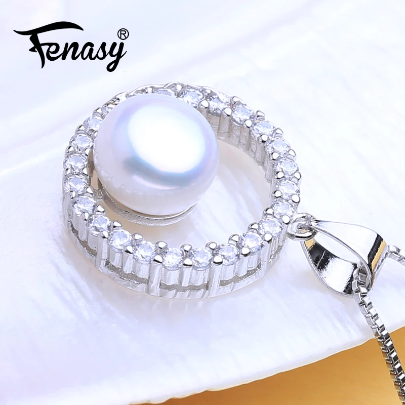 

FENASY Natural Freshwater Pearl Necklace For Women 925 Sterling Silver Round Pendant Fashion Cute Korean Style for Daily