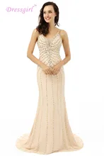 Luxuriöse Echt Probe 2017 Prom Kleider Meerjungfrau Spaghetti-trägern Ivory Wulstige Kristalle Abendkleid Abendkleider Abendkleid