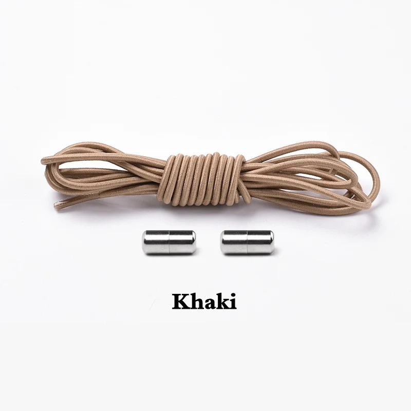 Khaki 1 пара шнурков без галстука Новые простые эластичные шнурки для обуви круглые металлические детские шнурки для отдыха быстрые шнурки для спортивной обуви унисекс - Цвет: Khaki