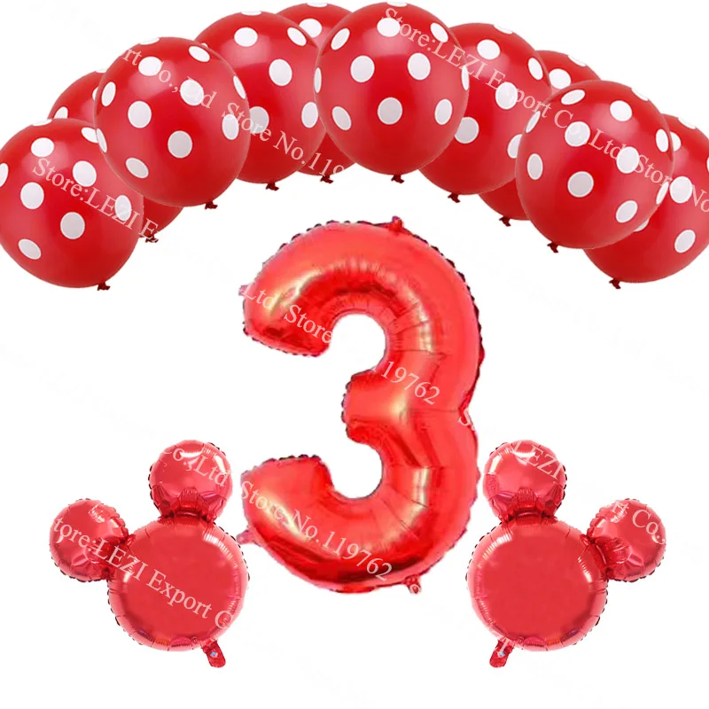 13 шт. день рождения Красный номер 1 2 3 года воздушный шар с Минни-Маус вечерние украшения фольги шар точка латексные воздушные шарики, детские игрушки Baby shower - Цвет: Red 3