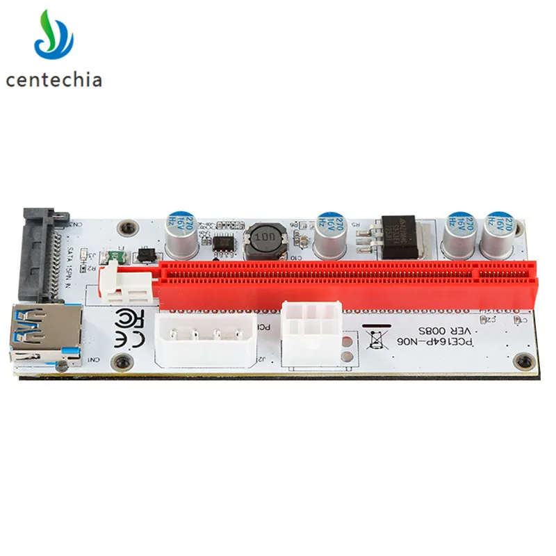 008 PCI E Express 1x до 16x Райзер карта USB3.0 удлинитель кабеля для майнера SATA 4PIN 6PIN адаптер