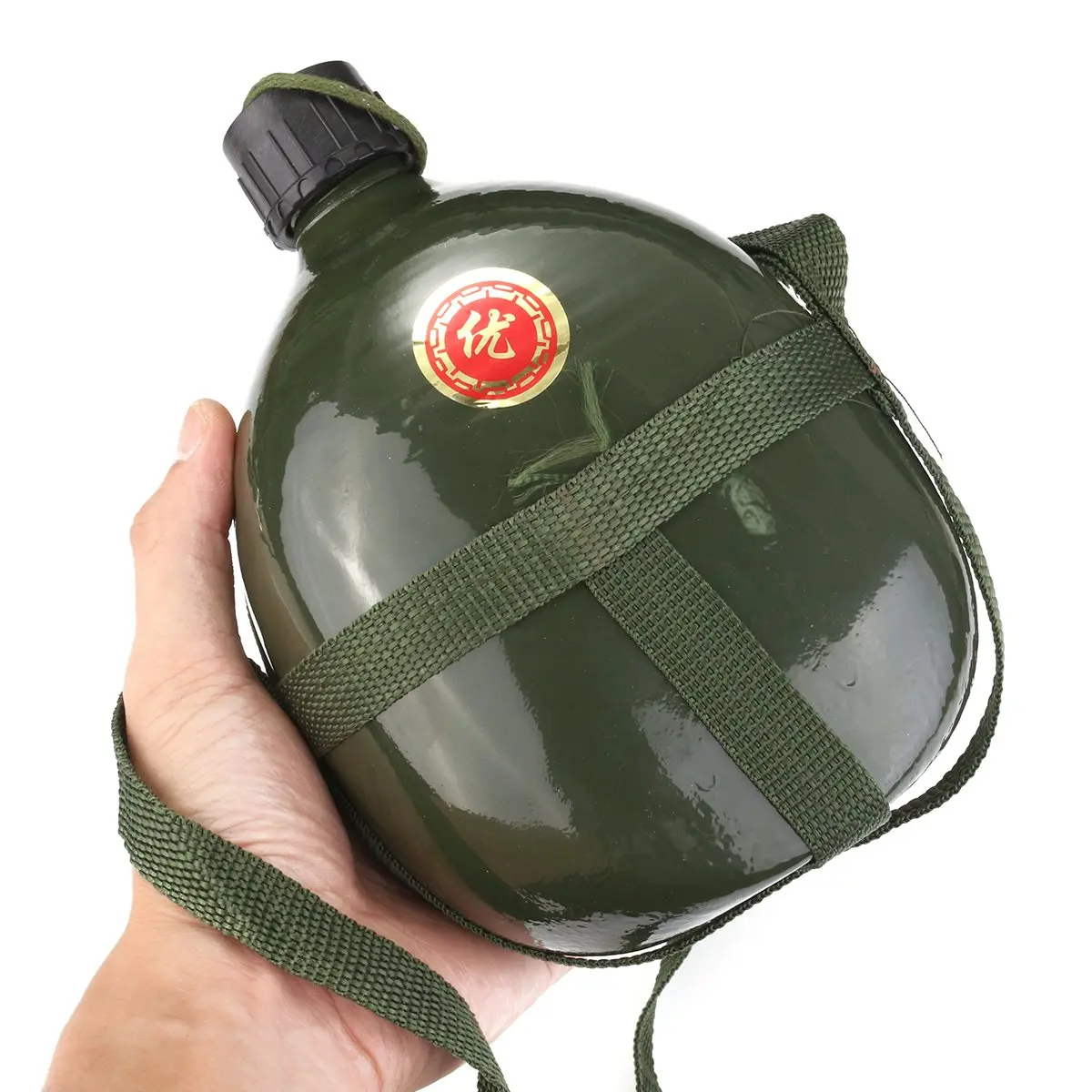1.5L Outdoor Aluminum Military Water Bottle can with Shoulder Strap Military Training Army green