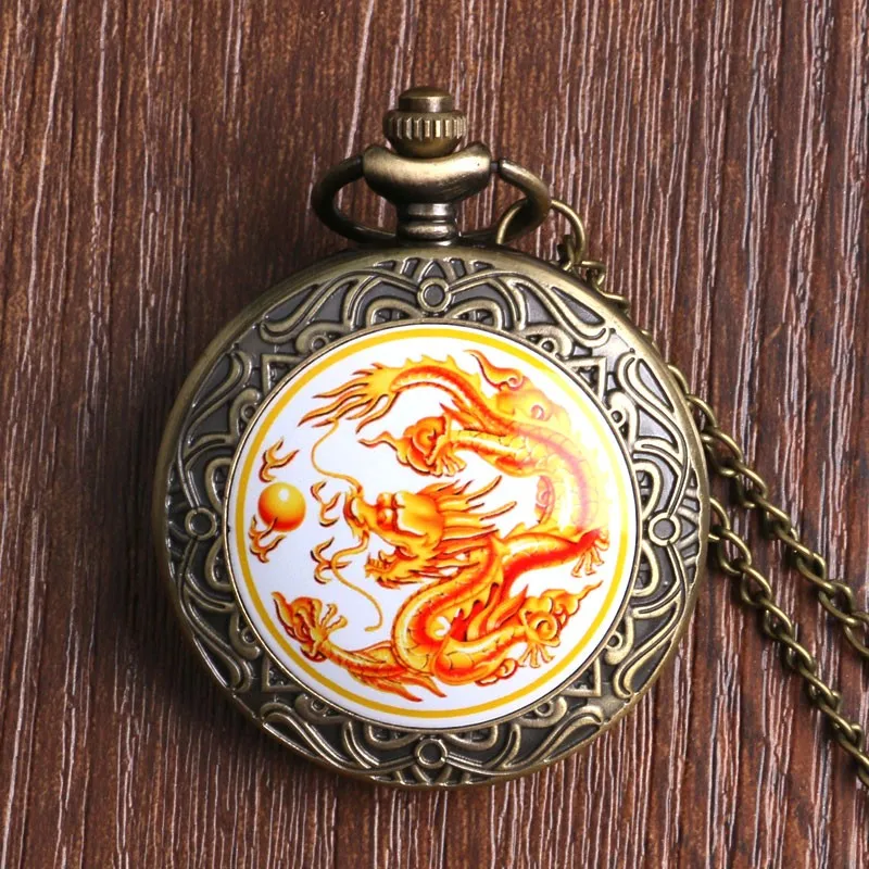 Высокое качество китайский дракон Fly Дизайн бронза качество ожерелье часы Лидер продаж карманные часы для мужчин/для женщин