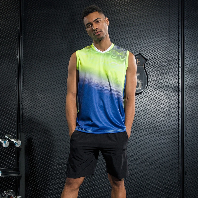 BINTUOSHI camiseta de tenis de mesa sin mangas + Pantalones cortos para hombre ropa de tenis de bádminton conjunto de chaleco deportivo transpirable de secado rápido BINTUOSHI camiseta de tenis de mesa sin mangas + Pantalones cortos para hombre ropa de tenis de bádminton conjunto de chaleco deportivo transpirable de secado rápido