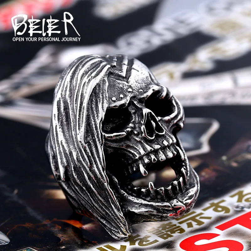 Beier new store 316L Stainless Steel Skull Ring For Men top quality Vintage Exaggerated fashion Jewelry LLBR8-396R