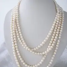 Горячая распродажа стиль >>>>> сверхдлинных 7" 7- 8 мм натуральный белый Akoya культивированный жемчуг