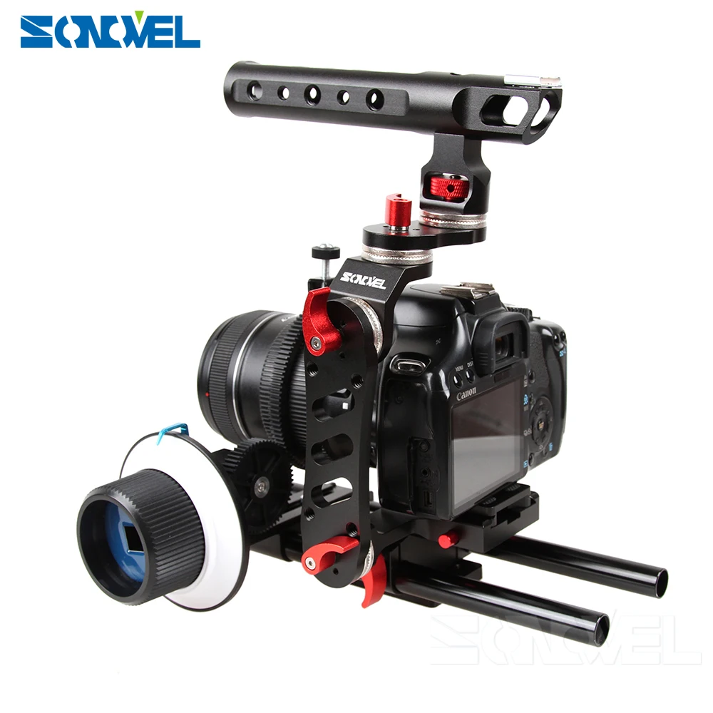 Sonovel 15 мм Rod Rig Video Cage+ верхняя ручка+ непрерывный фокус+ Матовая коробка для sony Canon Pentax Panasonic Fuji и т. Д