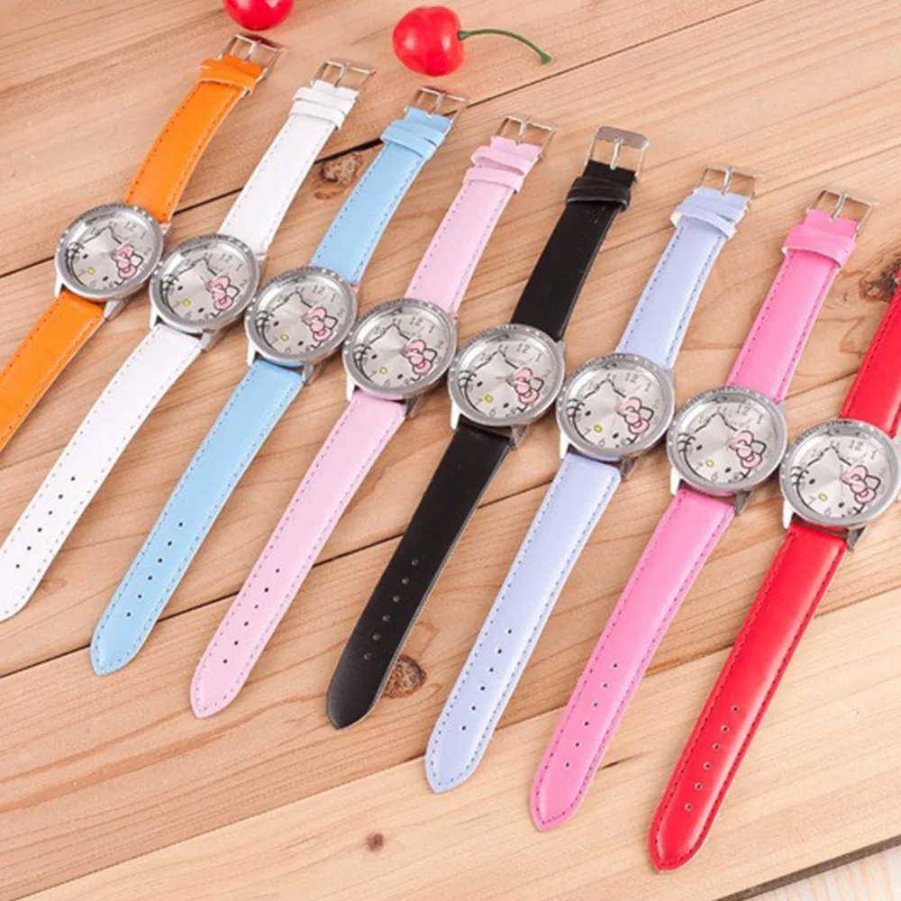 Hello Kitty Watch Women Girls Kids Quartz WristWatch Cartoon Leather Cute Watch Children Crystal Clock Fashion Relojes Gift