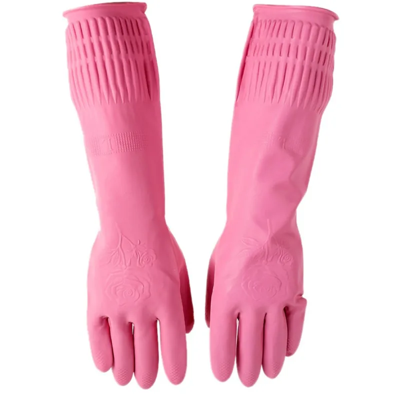 

Household Latex Cleaning Gloves Red Kitchen Washing Dishes Protector Hands Gloves Cleaning Waterproof Long Rubber Latex Gloves
