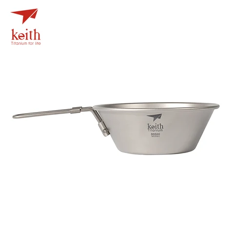 Tigela com Alça Ultraleve de Titânio Panelas de Fundo Keith Dobrável Acampamento Tigelas Talheres 300 ml Apenas 50g Ti5320
