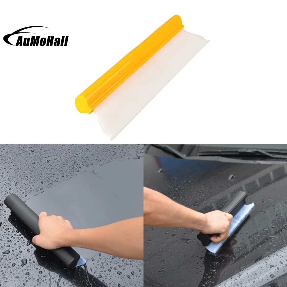 

14" Yellow Clear Silicone Blade Car Window Film Scraper Water Tool Cleaner Tint