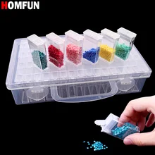 HOMFUN-Herramienta de pintura de diamante bordado Caja de almacenamiento de plástico transparente, caja de almacenamiento con cuadrícula de 64 cuadrículas para joyería