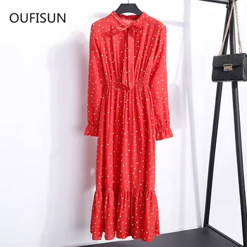 

Elegant Ladies Floral And Dot Print Dress Autumn Chiffon Dress Kawaii Spring Streetwear Dresses Female Cute Summer Chiffon Dress