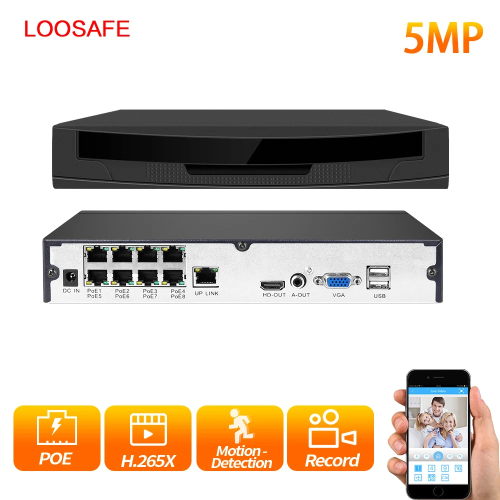 LOOSAFE HDMI Full HD 8CH 5MP POE NVR сети видео Регистраторы для PoE ip-камер P2P XMeye CCTV Системы