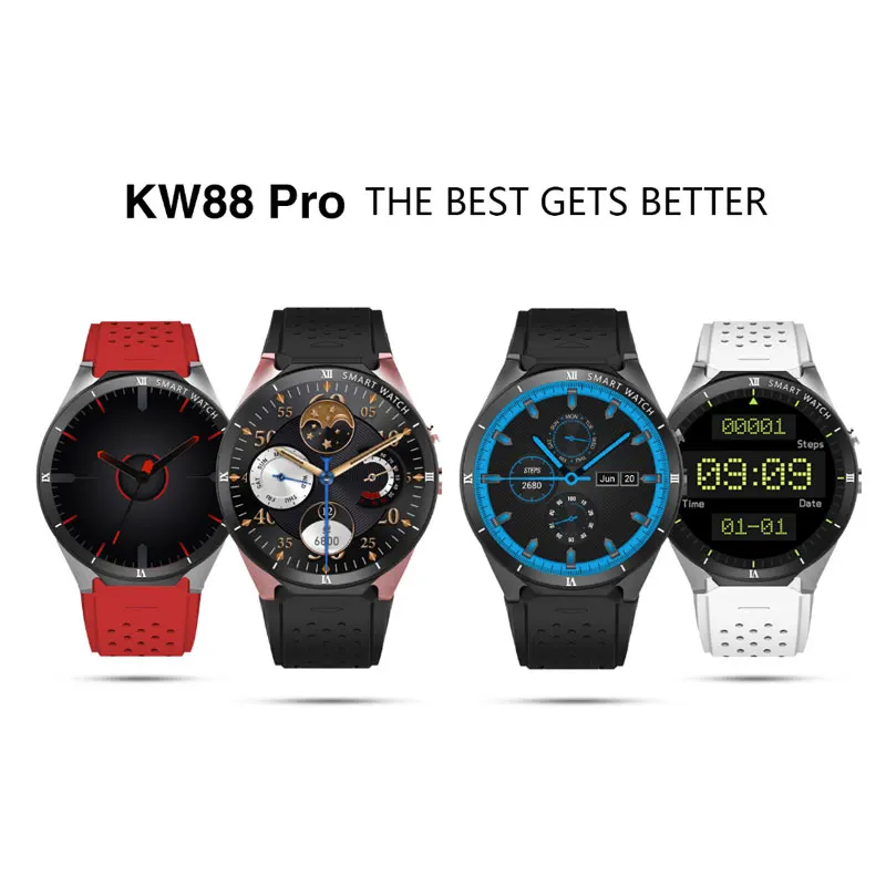KW88 Pro Men Smart Watch 2MP Camera 1GB RAM 16GB ROM SIM Card 3G WIFI GPS Android 7.0 Smartwatch Heart rate monitor Phone Watch