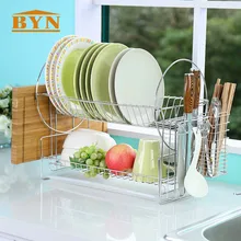 BYN 2 Слои нержавеющей блюдо Сушилки Многофункциональный Кухня держатель для хранения складной Кубок Ножи Слива полки