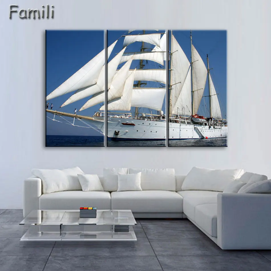 

3Panel Sail Boat Canvas Arts Wall Pictures For Living Room Modern Poster and Printed Wall Canvas Art Home Decor Unframed