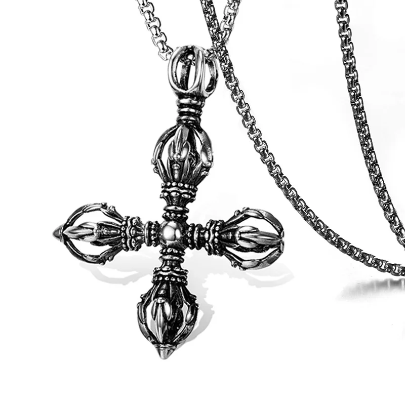 

Europe and the United States Buddhism king cross necklace stainless steel vintage men pendant