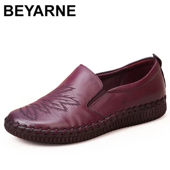 

BEYARNE Fashion Women Shoes Genuine Leather Loafers Women Casual Shoes Handmade Soft Comfortable Shoes Women FlatsE252