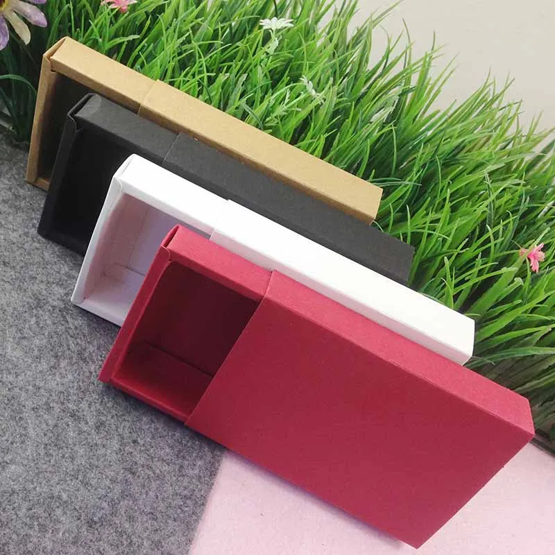 

2017DIY 20pcs 4.52x3.14X0.74'' Drawer Box Gift Box Soap BOX Kraft/Black /White/Red Custom Logo Cost Extra Black Paper Box