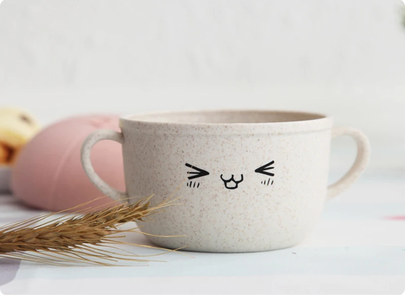 2pcs Baby Wheat Straw Bowl Cartoon Children Food Tableware Set Bamboo Eco-friendly Kids Dinner Plate Spoon Training Bowl BB5143 (8)