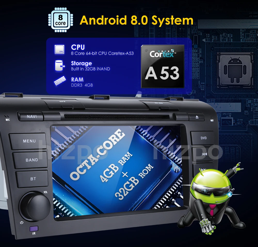 Discount hizpo Android 8.0 4G RAM 32G ROM Octa Core Car DVD Player GPS Map RDS Radio tape recorder wifi BT For Mazda 3 2003-2009 on-board 1