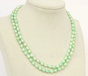 

Free shipping@@@@@ 16"-17" 2row 9mm rice green pearls necklace AALD1228