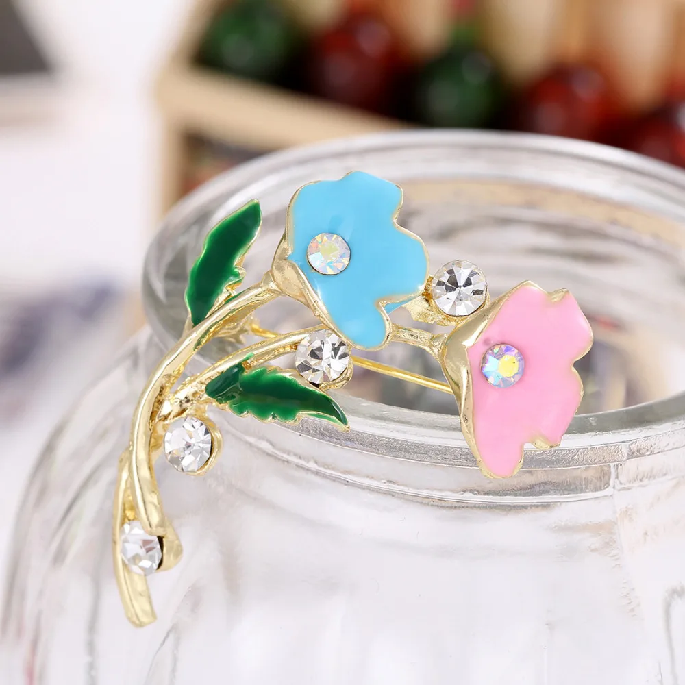 

2019 New Style Crystal Leaves Flower brooch Enamel Breastpin Pin Cocktail Brooch Bouquet for women Free Shipping