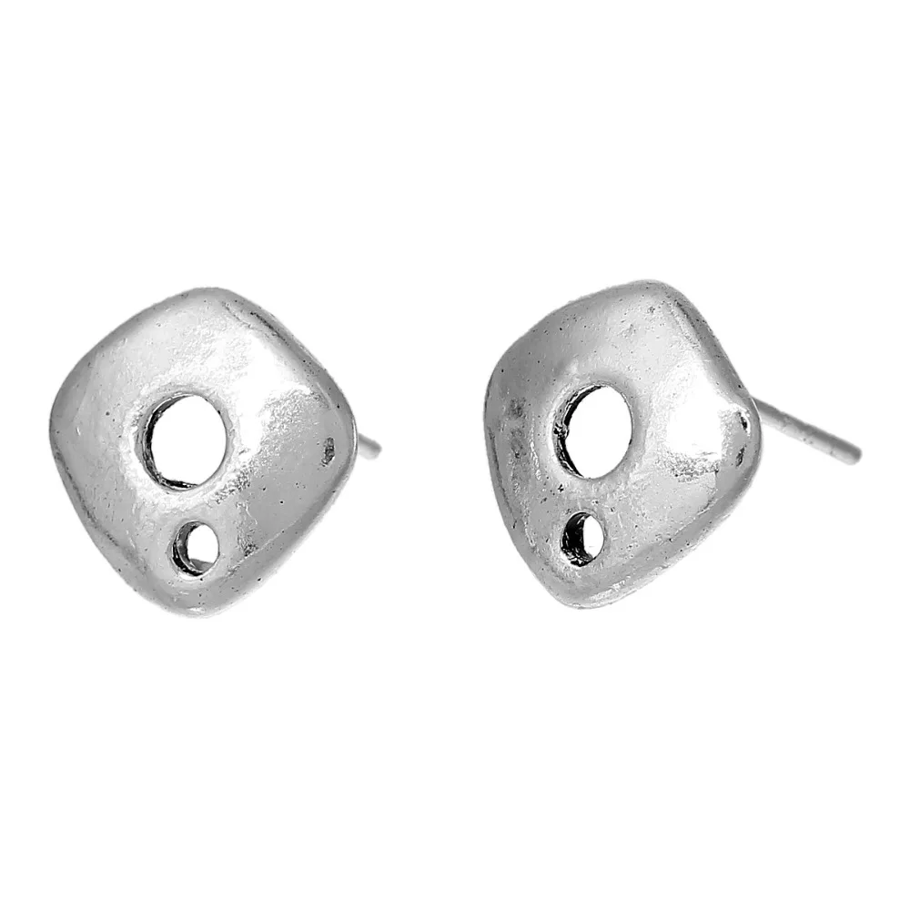 

Doreen Box Ear Post Stud Earrings s Rhombus Antique Silver Hollow 15mm x 13mm,20 PCs
