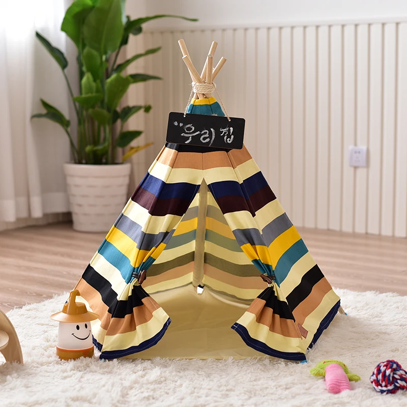 

Colorful Striped Canvas Dog Teepee Tipi Tent 24