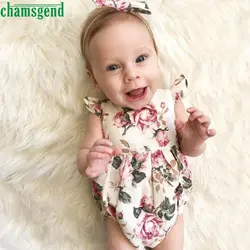Chamsgend Мода для 0 м-24 м розовый для новорожденных Обувь для девочек цветочные рукавов комбинезон с принтом Детские комбинезоны одежда jul31 p30