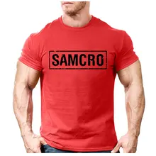Хлопковые футболки с принтом Samcro, мужские футболки большого размера, короткий рукав, облегающие модные топы и футболки, мужская одежда XXL лето