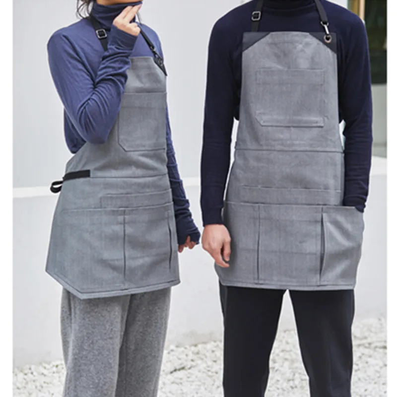 Black Gray Denim Apron Cotton Strap D94-2