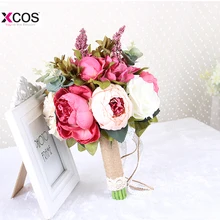 Новое поступление Искусственные цветы Свадебные букеты дешевые цвета слоновой кости ярко-розовые кружевные ленты букет De Mariage