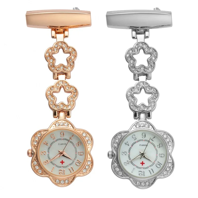 

2018 Luxury Heart Nurses Watches Doctor portable Clip-on Pocket Fob Watch Tunic Batteries Medical Nurse Rhinestone Quartz Watch