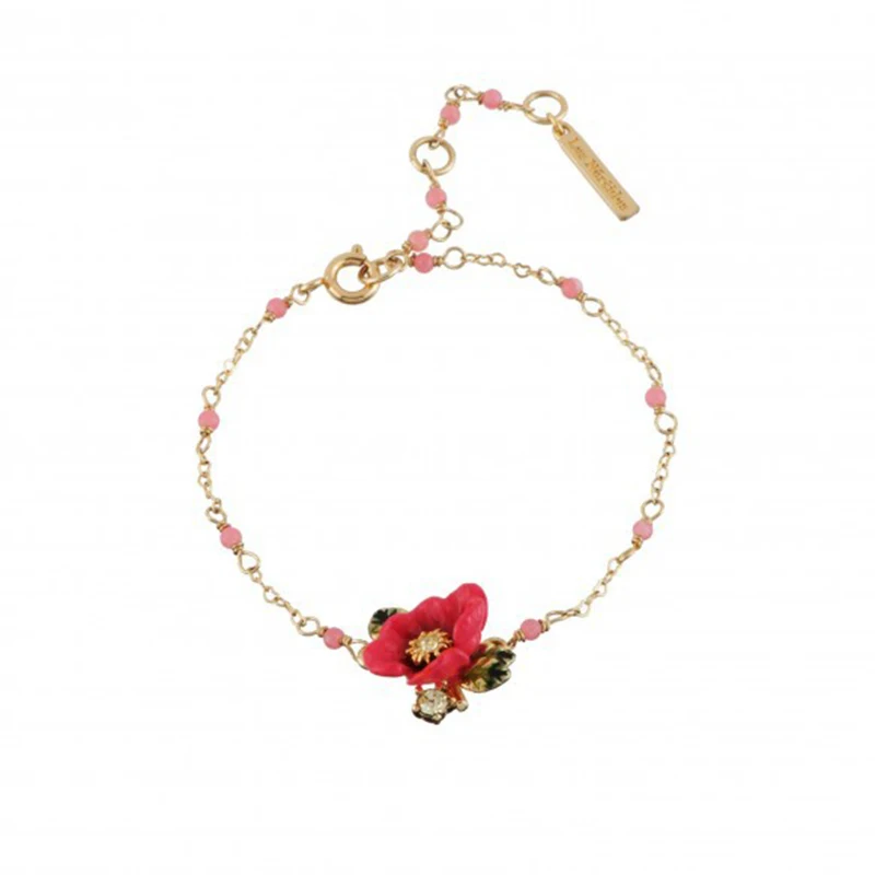

2018 New Handmade Enamel Chain Pink Flower Set Zircon Bracelet Bracelet Summer Women Jewelry Accessories Valentine's Day Gift
