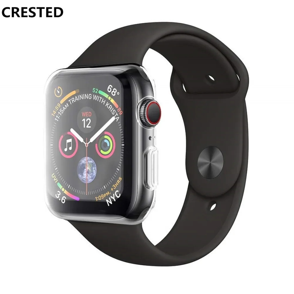 

CRESTED Soft Ultra-thin Case cover For Apple Watch 4 44mm 40mm screen protector iwatch 3 2 band frame silicone Anti-shock shell