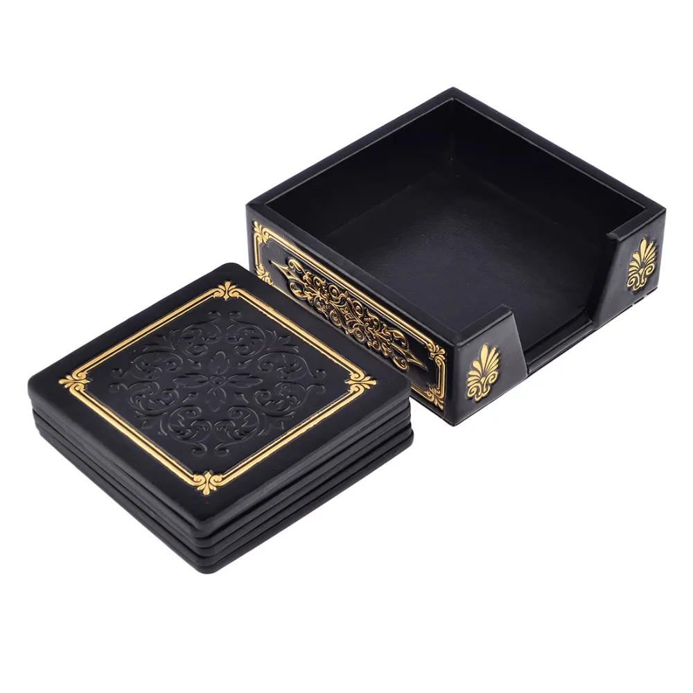 Goede Set Van 6 Koffie Cup Mat Vierkante Pu Lederen Placemat Onderzetters Cup Mats Met Houder Voor Thuis Decoratie Vintage Mok mat