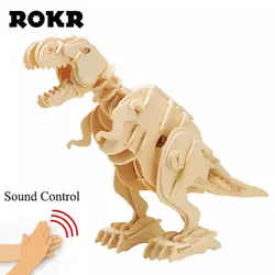 ROKR DIY Электрический игрушки-Динозавры ходьба T-Rex 3D деревянные головоломки сборка модели строительных комплект игрушки для Для детей D210