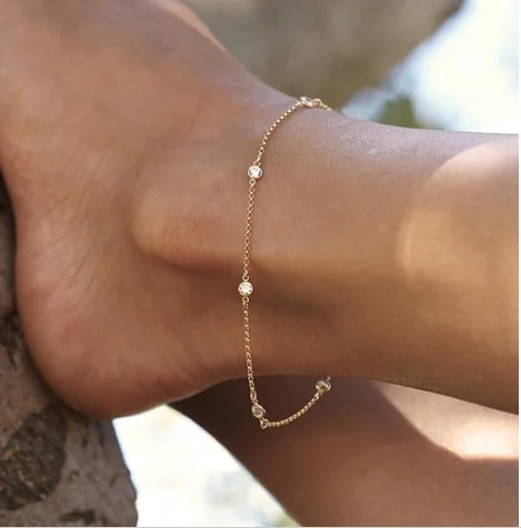

2018 summer beach AAA cubic zirconia chain women jewelry cz station 925 sterling silver cz anklet for womens 23+5cm