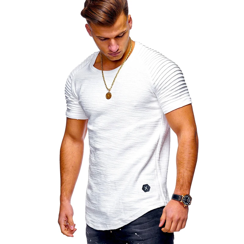 

T-Shirt Men High Street Solid Color Men's T-shirt T Shirt Men Short Sleeves Stripe Fold Slim Fit Hipster Casual tee shirt man