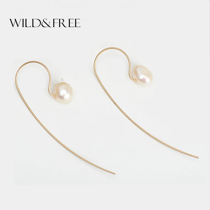 

Wild & Free Handmade Real Freshwater Pearl Earrings For Women Matte Gold Long Bridal Baroque Dangle Earring Drops Jewelry Gift