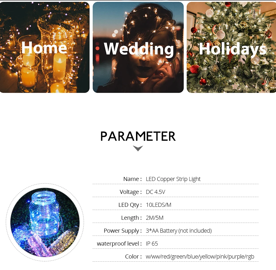 New Year 2M 5M 10M Silver Wire Battery LED String Lights For Christmas Garland Home Party Wedding Decoration Bottle Fairy Lights (3)