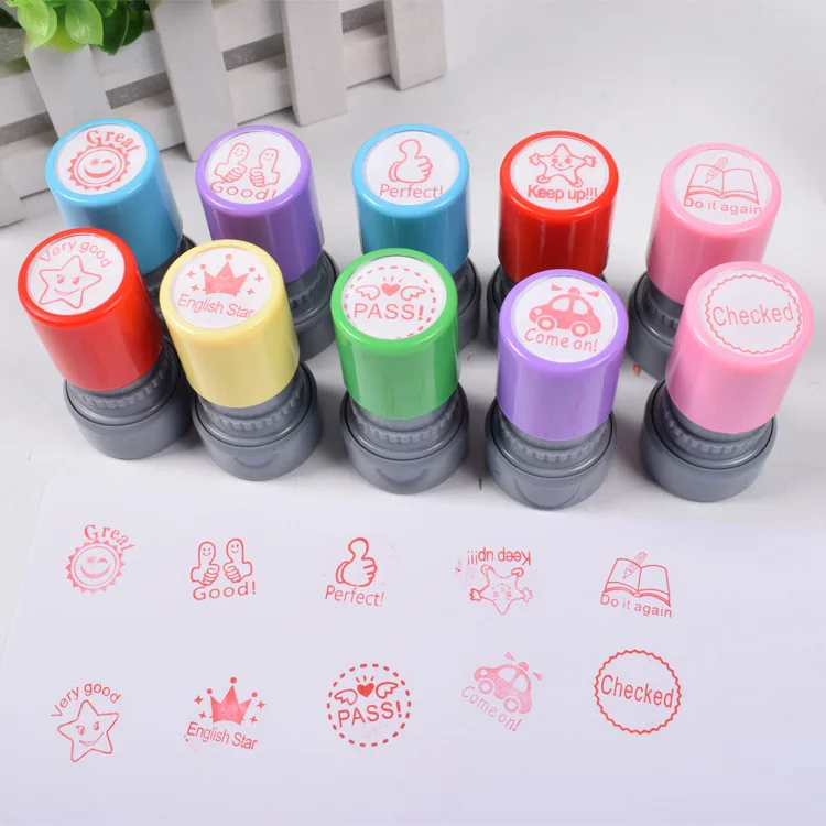 

5pcs Self-Inking Cartoon Photosensitive Seal Teachers Stamp For Homework Kids Decorative Stamps Scrapbook School Assessment