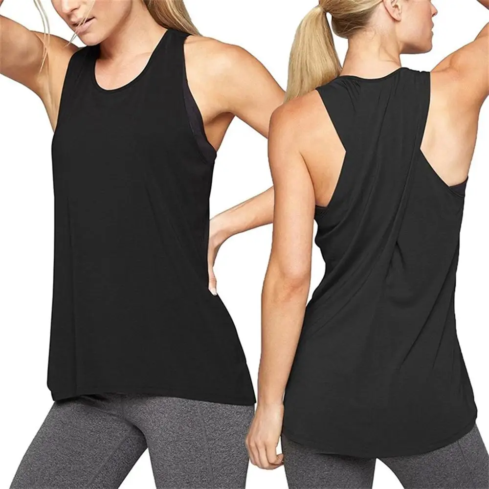 O neck Solid Slim Sleeveless Women T shirts Back Cross Summer Fitness