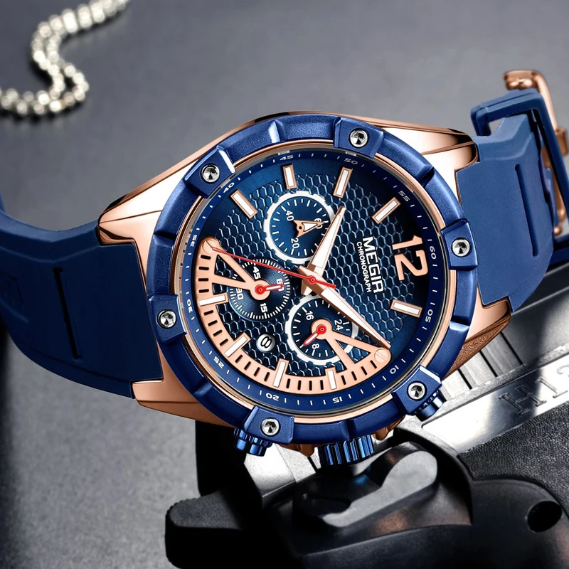 Mens Watches MEGIR Top Luxury Brand Men Military Sports Watch Waterproof Silicone Strap With Chrono