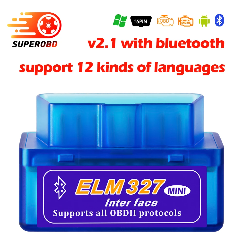 Автомобильный диагностический инструмент ELM327 V2.1 Bluetooth OBD2 считыватель кодов ELM 2018