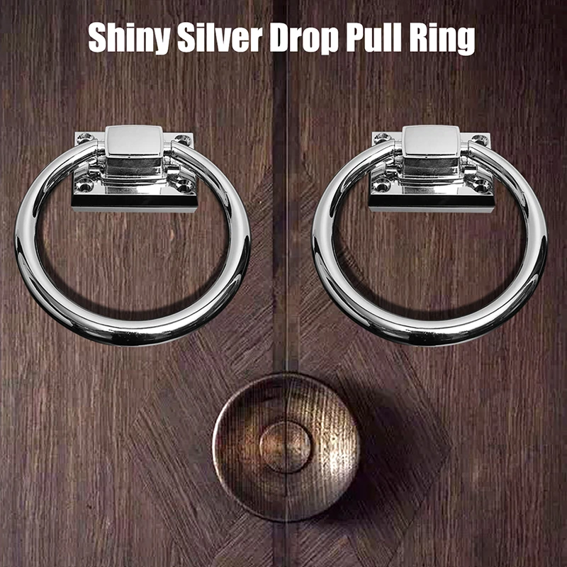 

Alloy Pull Ring Shiny Silver Drop Pull Ring Wooden Door Knocker Chair Pulls Handle Knob 111x56x38MM