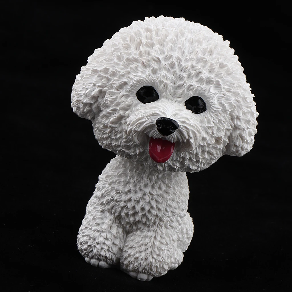 Cute Bobble Head Dogs for Cars Dashboards Auto, Mini Animal Figures, Home Office Desktop Decoration - Bichon Frise
